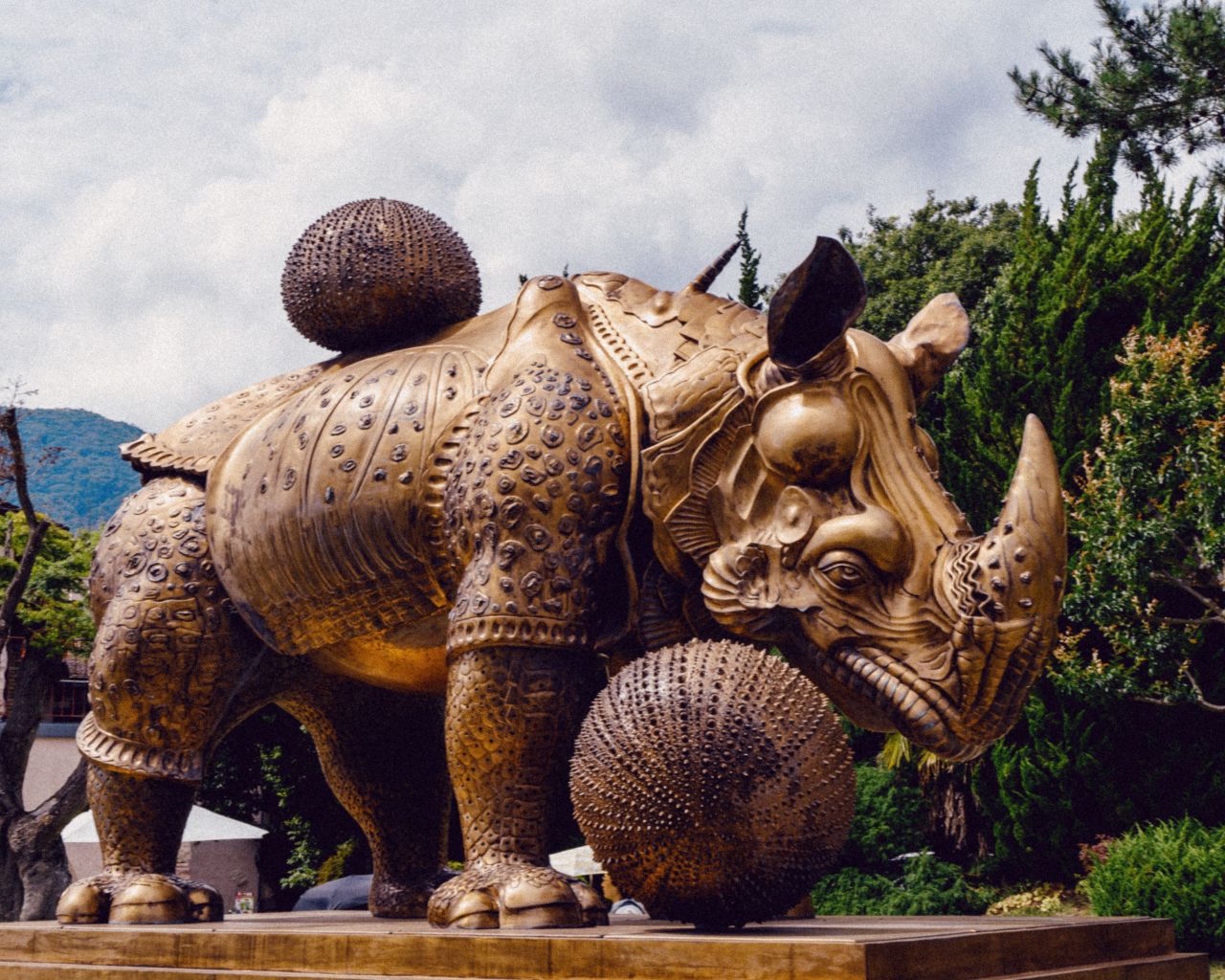 Rhino sculpture inspired by Dali at Kawaguchiko Music Forest.