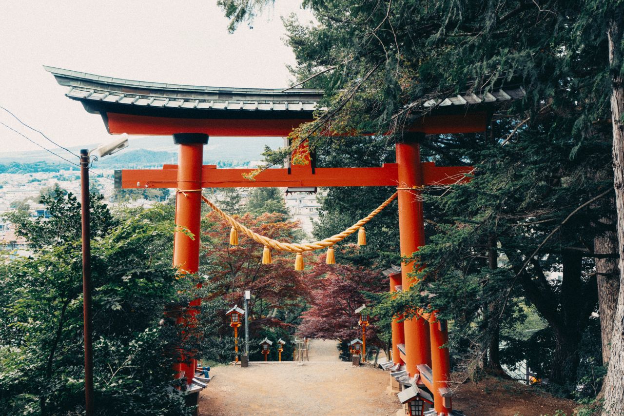Torii gate at Chureito Pagoda, Fujiyoshida, Yamanashi.