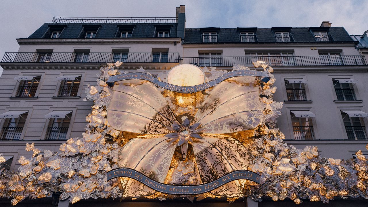 Dior shop Christmas decorations at Place de la Madeleine.