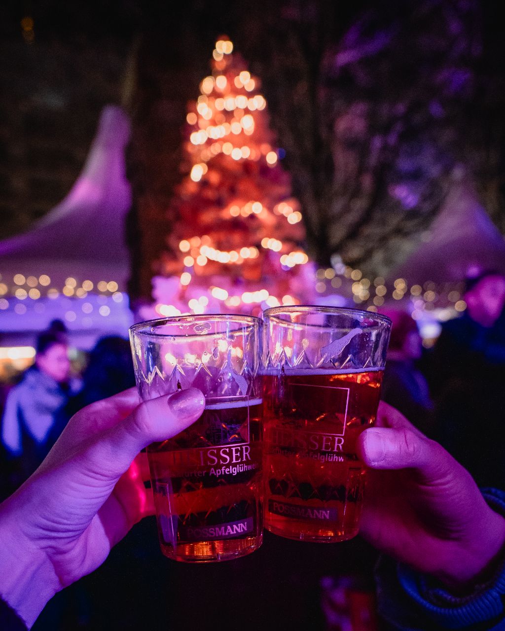 Two Apfelwein glasses at Pink Christmas Market in Frankfurt.