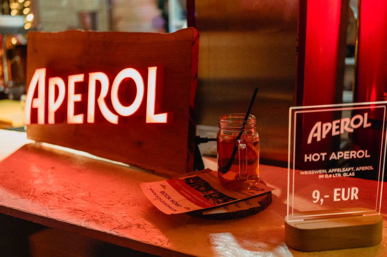 Hot Aperol at Cityalm in Frankfurt.