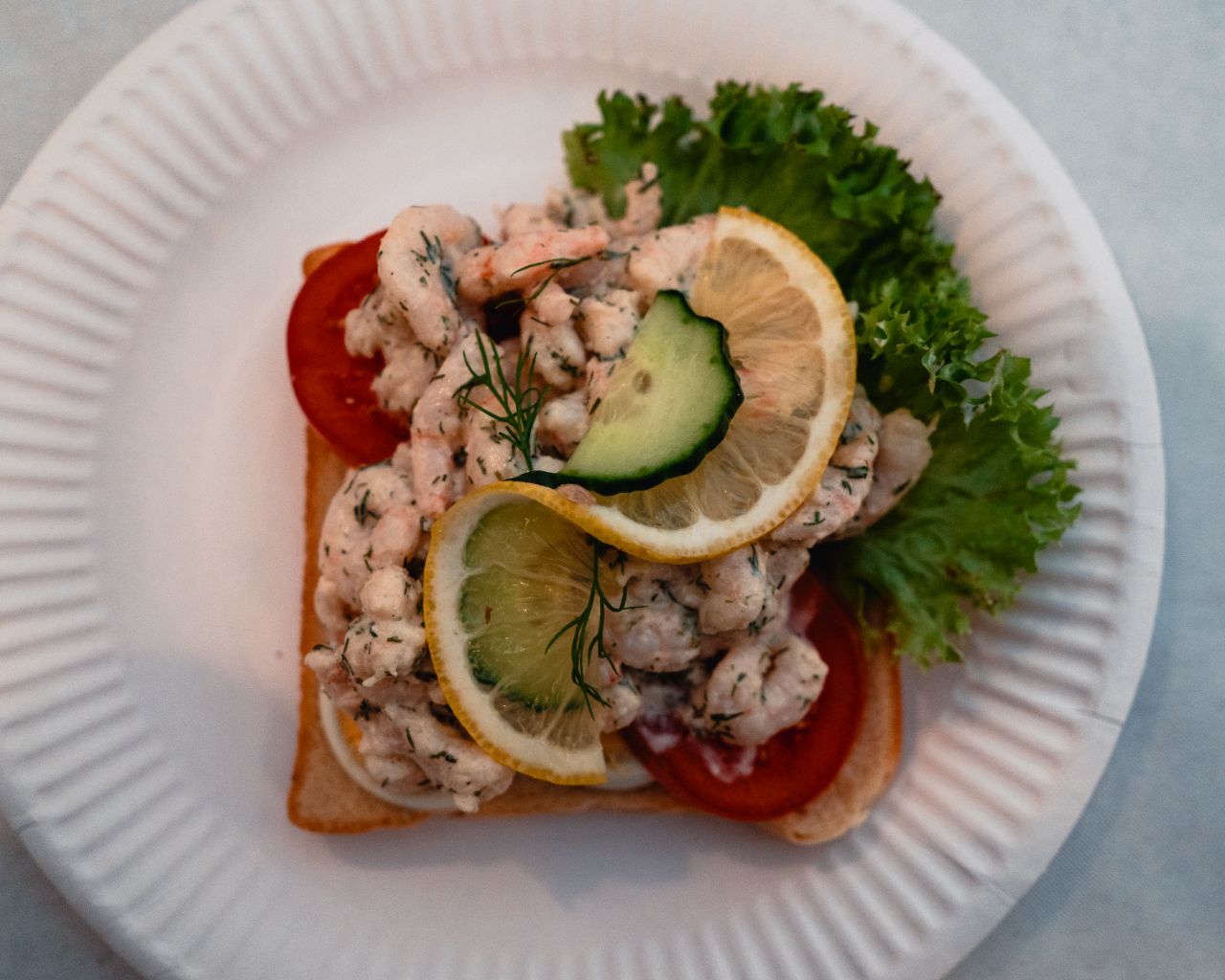 Open sandwich at Swedish Christmas market in Frankfurt.