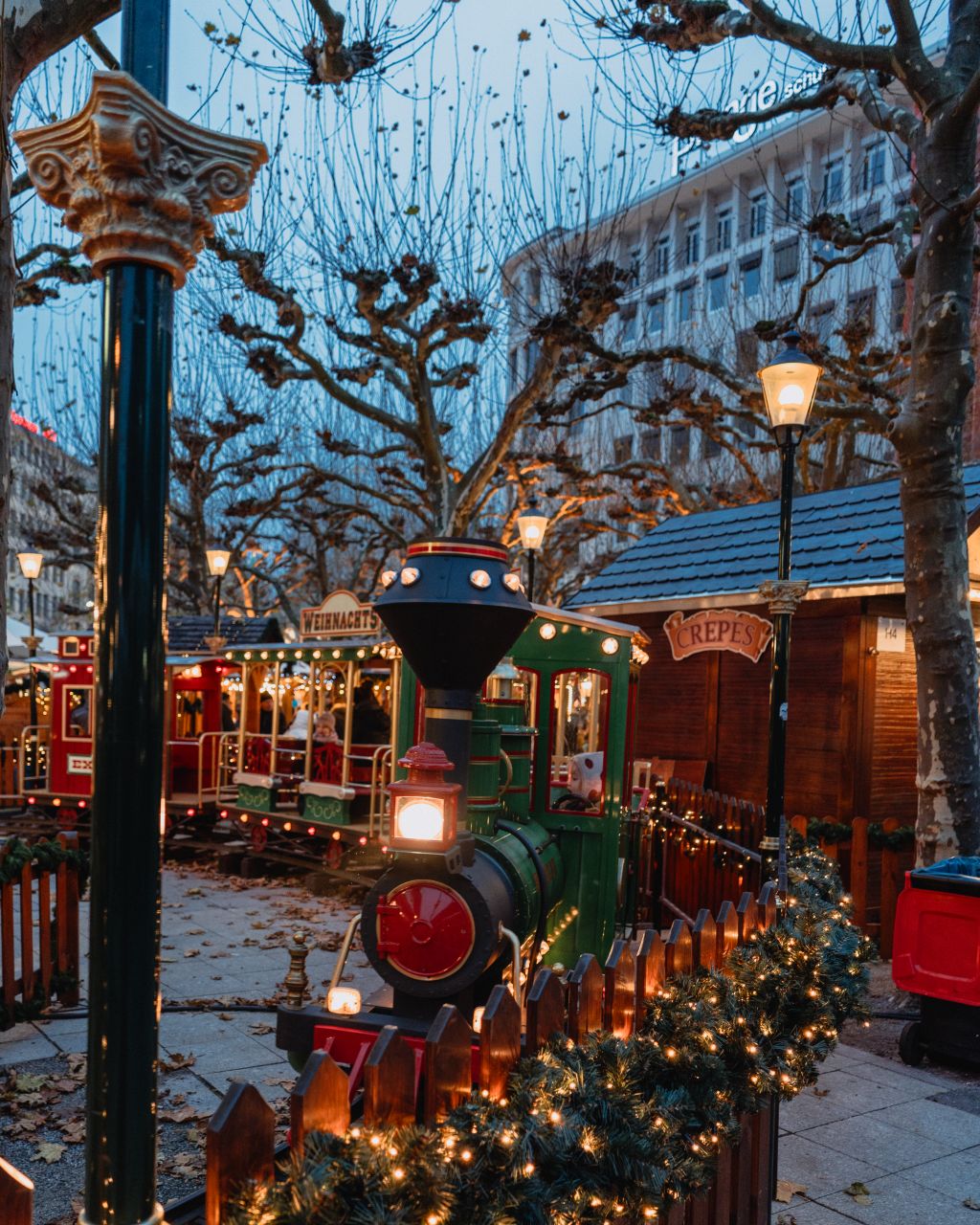 Train at Frankfurt Christmas market at Hauptwache.